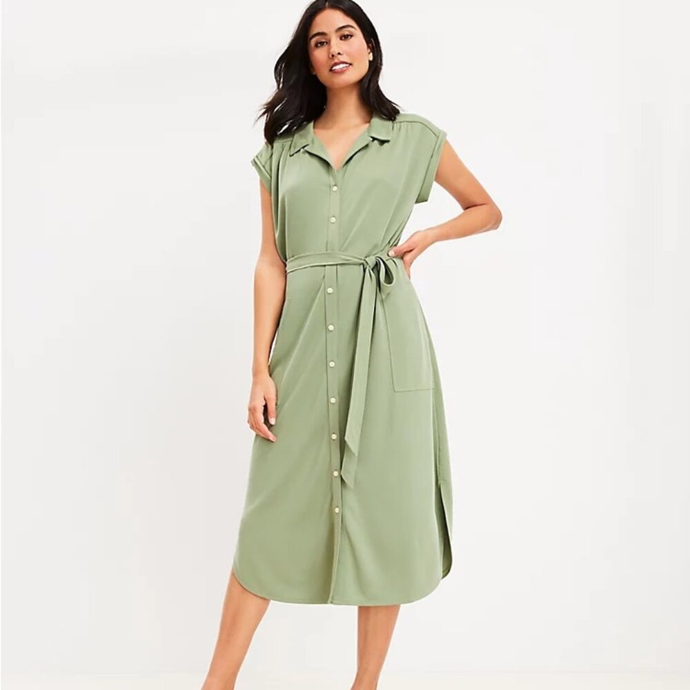 Lou & Grey Sandwashed Dolman Pocket Shirtdress Sage Green S